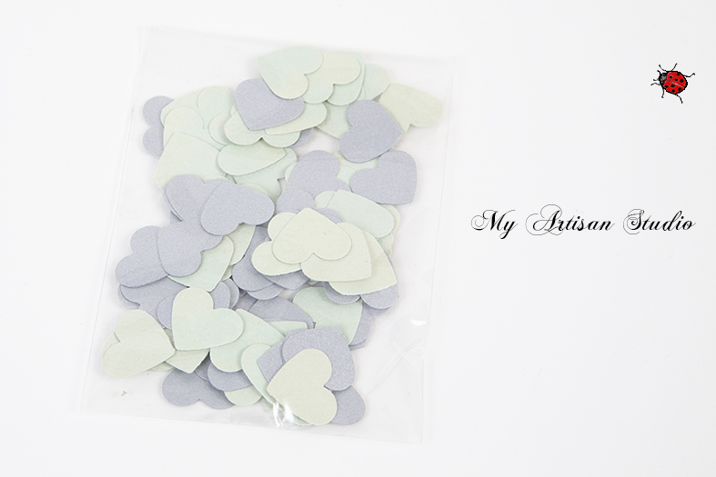 silver & green heart confetti baby shower wedding decorations
